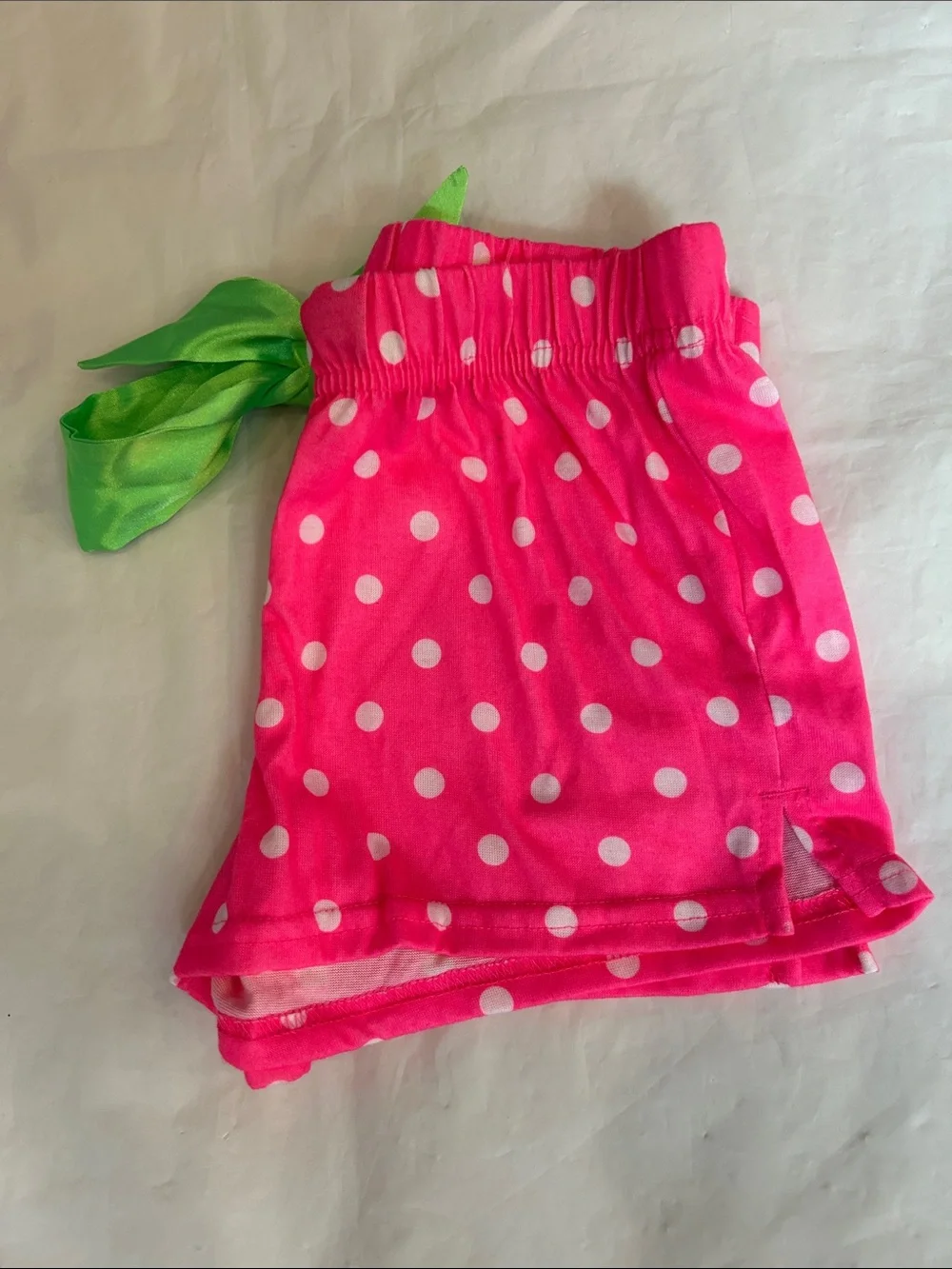 Justice Hot Pink Polka Dot Shorts with Green Satin Bow